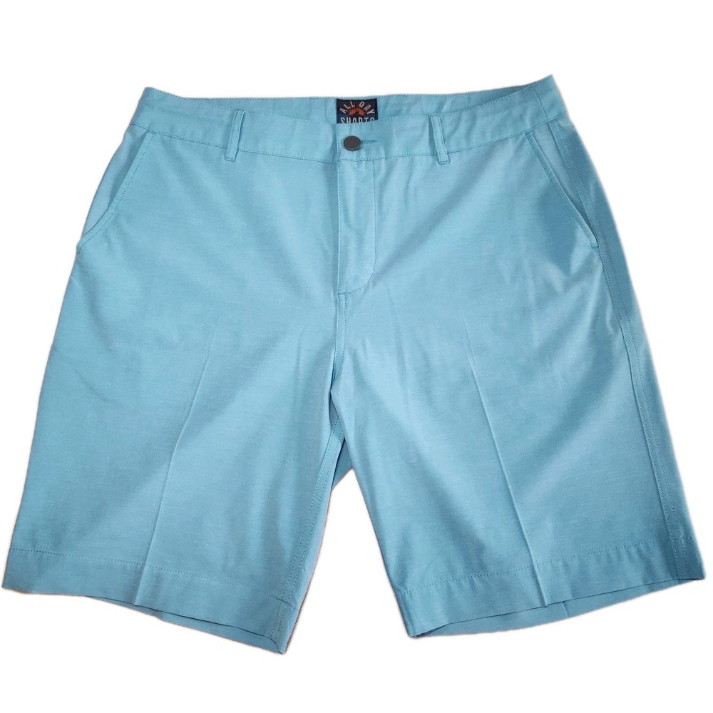 FAHERTY All Day Shorts Mens 34 Blue Chino Drawstring Stretch Travel 9 Inseam